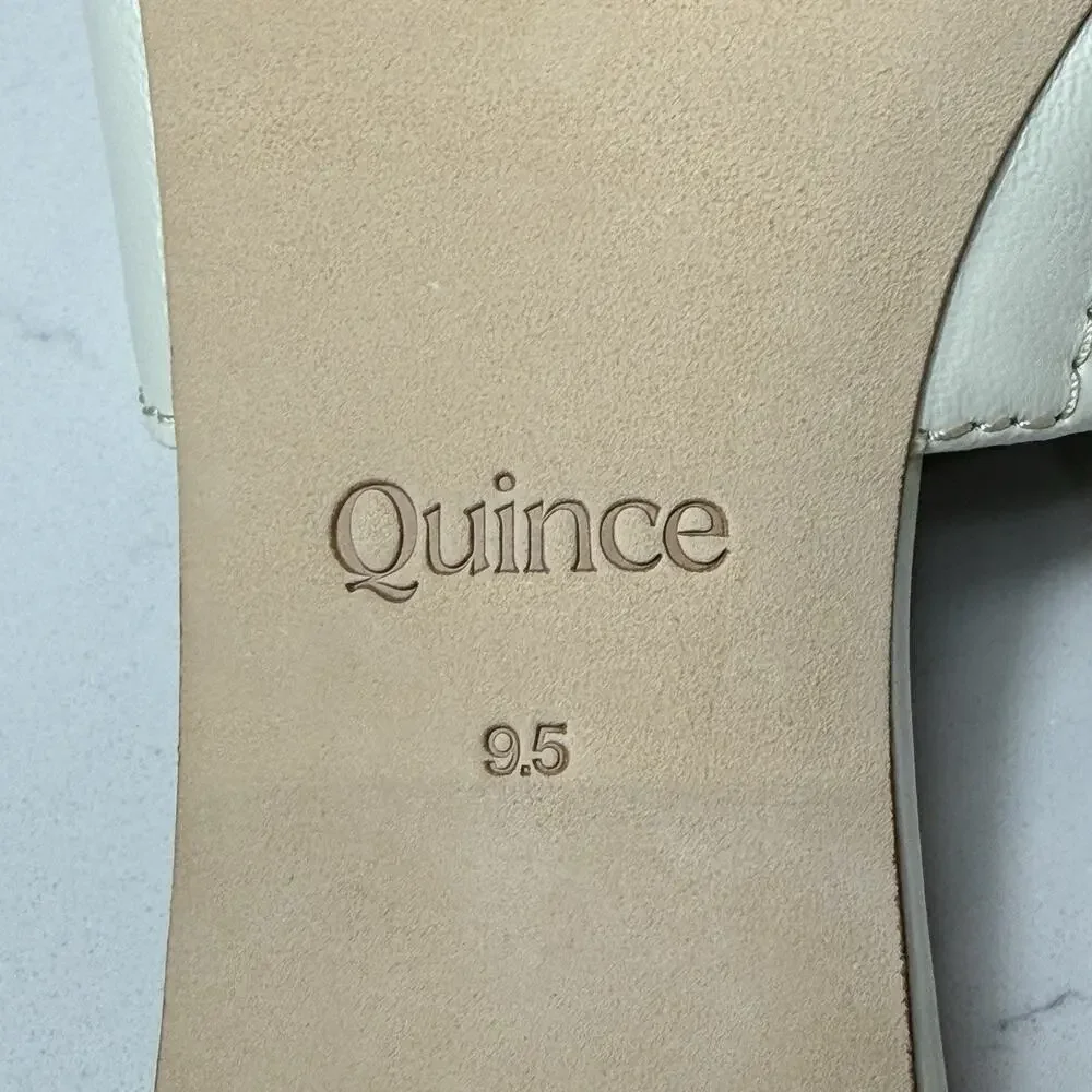 Quince Italian Leather Wood Block Heel Mule White (Color - Bone) Womens Size 9.5
